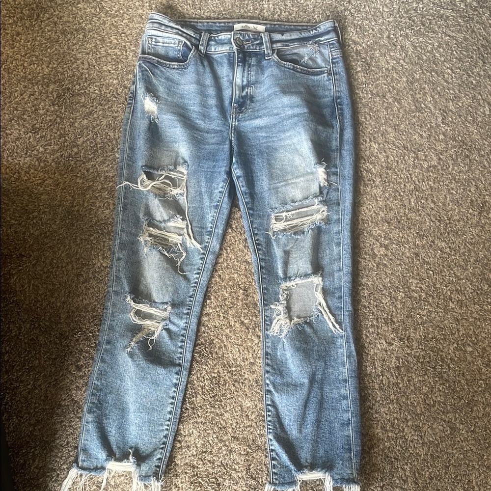 Willow & Root Ankle Cropped Distressed Jeans